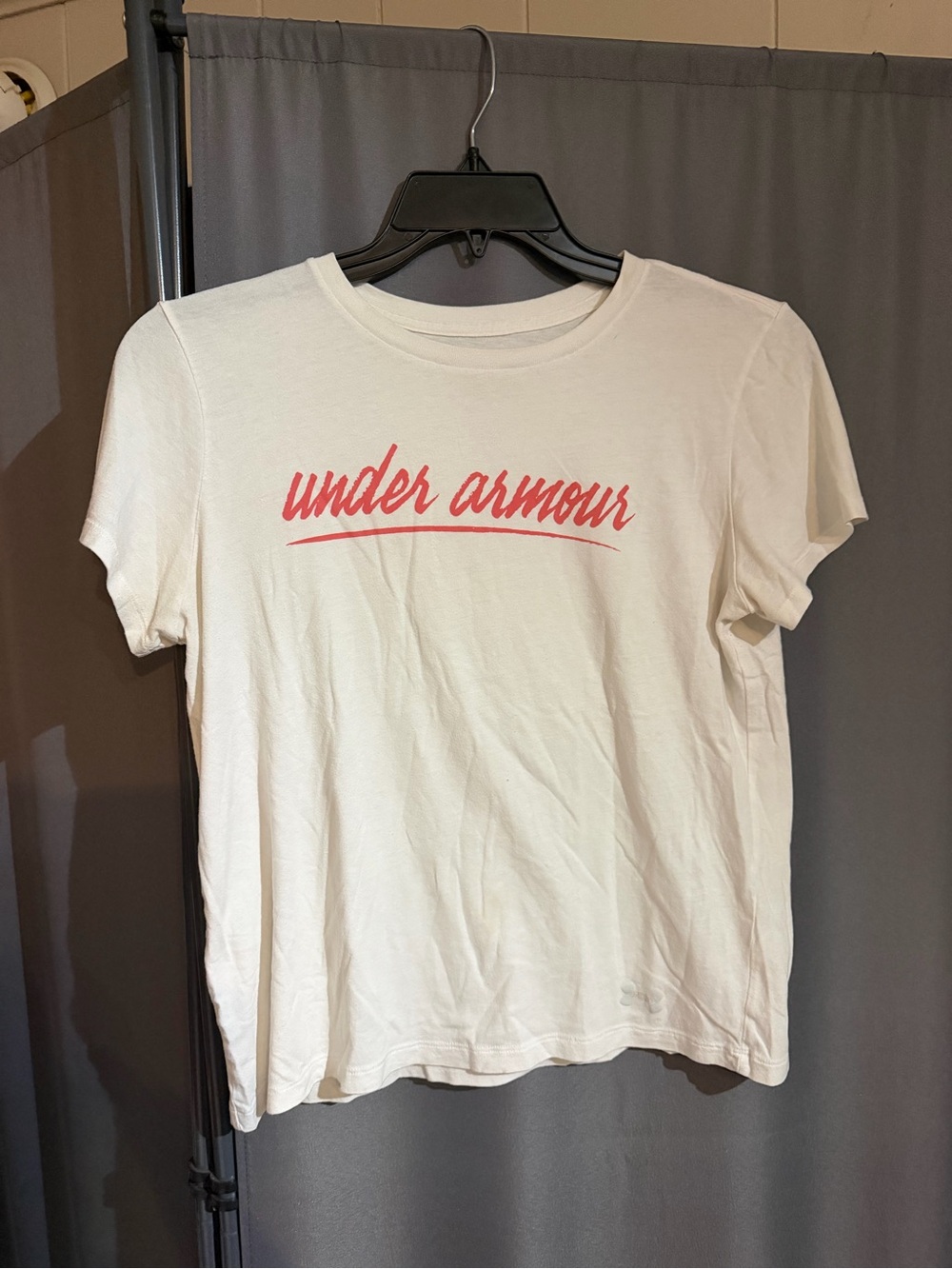 Under Armour White Short-Sleeve Tee with Pink Script Logo